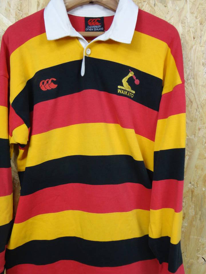 ラグビージャージ　CANTERBURY　Waikato　of　(カンタベリー）University　赤/黄/黒　ヤフオク落札価格検索　ニュージーランド製　ラガーシャツ　古着の落札情報詳細　Ｌサイズ　オークフリー