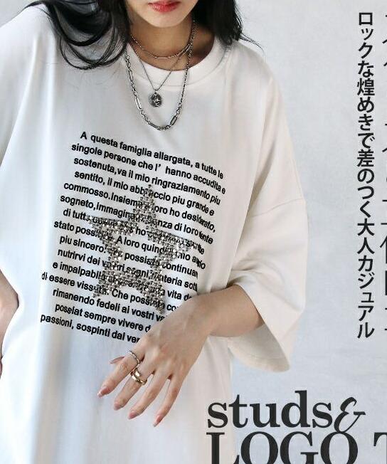 オトナ(OTONA)　スタッズ＆立体ロゴ　d　ロックな煌めきで差のつく大人カジュアルTシャツ(506598391)　fashion